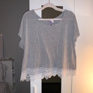 Gray tee with crochet detail